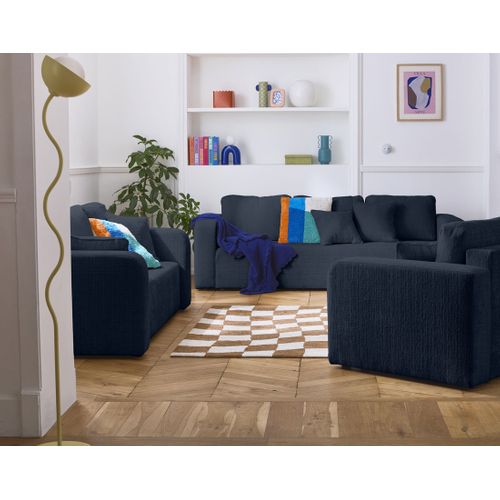 Canapé Droit Convertible 3 Places Miro En Velours Texturé Bleu