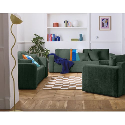 Canapé Droit Convertible 3 Places Miro En Velours Texturé Vert