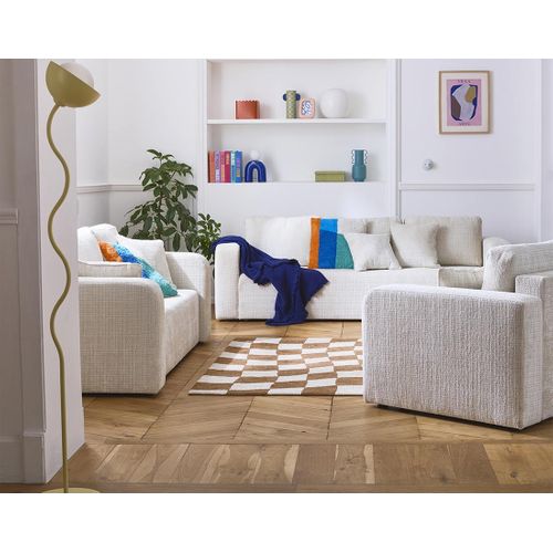 Canapé Droit Convertible 3 Places Miro En Velours Texturé Beige