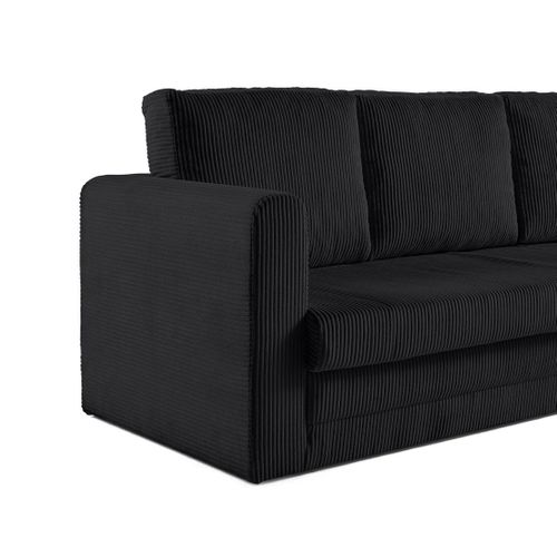 Canapé Droit Convertible 3 Places Marilia En Velours Côtelé Noir