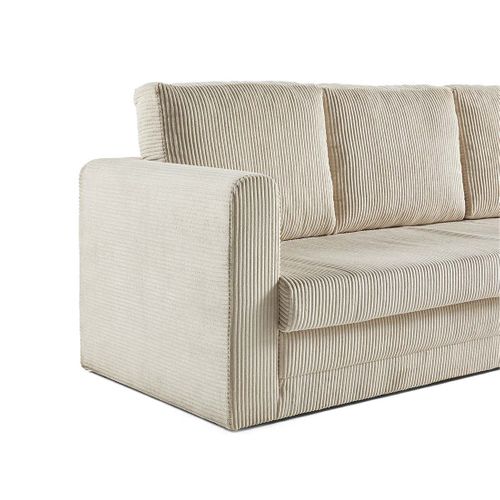 Canapé Droit Convertible 3 Places Marilia En Velours Côtelé Beige