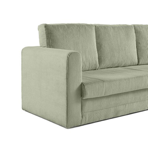 Canapé Droit Convertible 3 Places Marilia En Velours Côtelé Vert Sauge