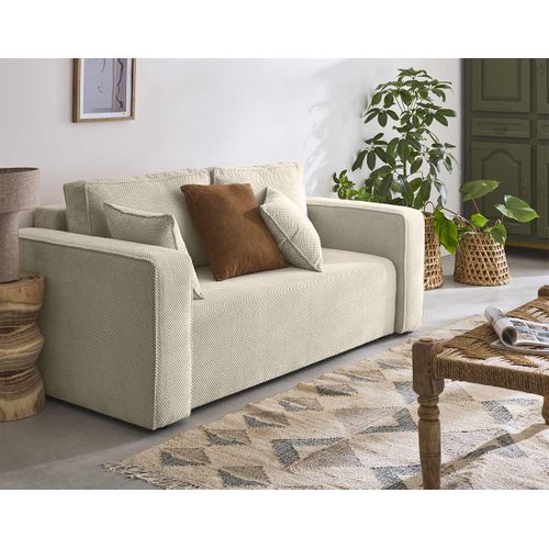 Topaze - Canapé Droit 2 Places - En Velours Texturé Beige