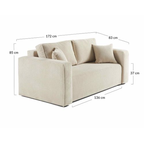 Topaze - Canapé Droit 2 Places - En Velours Texturé Beige