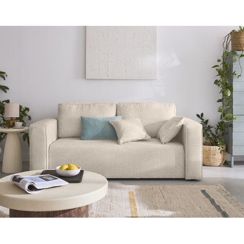 Topaze - Canapé Droit 2 Places - En Tissu Velours Relief Beige