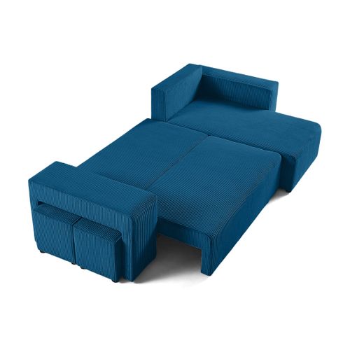 Topaze - Canapé D'angle Réversible 4 Places - Convertible Avec Coffre, Tablette Et Poufs - En Velour