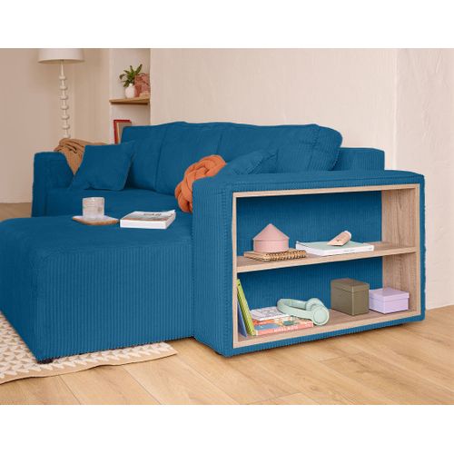 Topaze - Canapé D'angle Réversible 4 Places - Convertible Avec Coffre, Tablette Et Poufs - En Velour