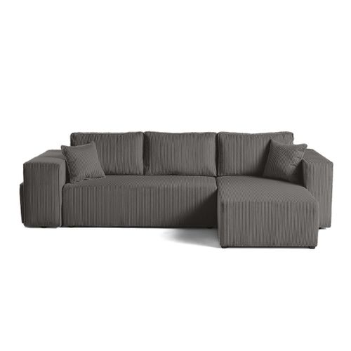 Topaze - Canapé D'angle Réversible 4 Places - Convertible Avec Coffre, Tablette Et Poufs - En Velour