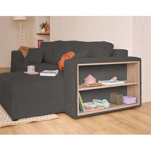 Topaze - Canapé D'angle Réversible 4 Places - Convertible Avec Coffre, Tablette Et Poufs - En Velour