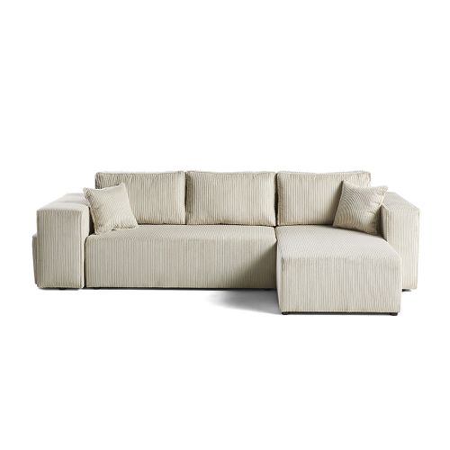 Topaze - Canapé D'angle Réversible 4 Places - Convertible Avec Coffre, Tablette Et Poufs - En Velour