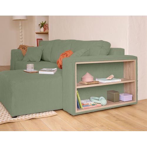 Topaze - Canapé D'angle Réversible 4 Places - Convertible Avec Coffre, Tablette Et Poufs - En Velour