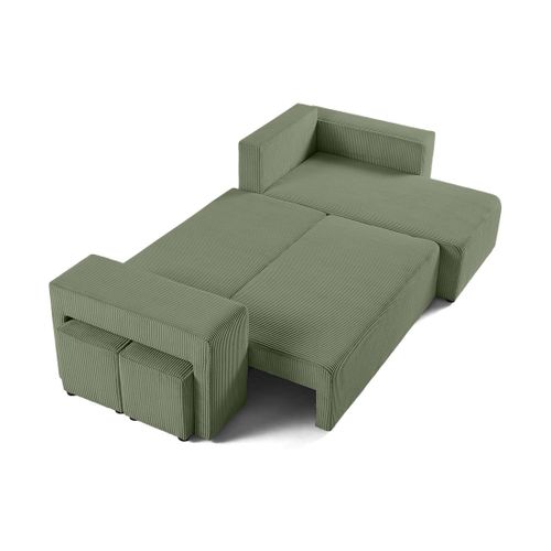 Topaze - Canapé D'angle Réversible 4 Places - Convertible Avec Coffre, Tablette Et Poufs - En Velour