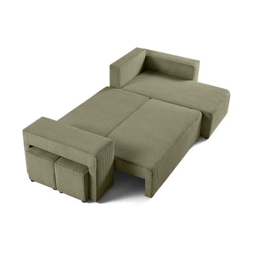 Topaze - Canapé D'angle Réversible 4 Places - Convertible Avec Coffre, Tablette Et Poufs - En Velour