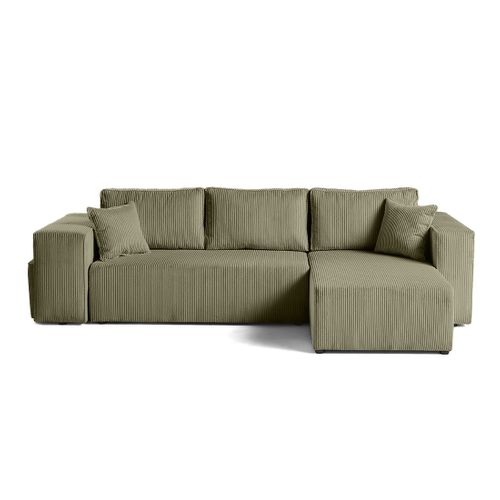 Topaze - Canapé D'angle Réversible 4 Places - Convertible Avec Coffre, Tablette Et Poufs - En Velour