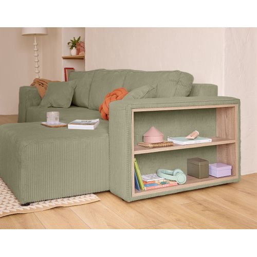 Topaze - Canapé D'angle Réversible 4 Places - Convertible Avec Coffre, Tablette Et Poufs - En Velour