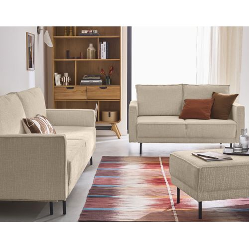 Canapé Droit Convertible 3 Places Charlie En Tissu Velours Relief Beige