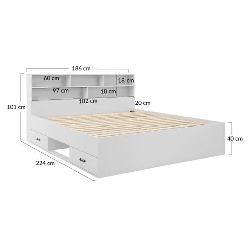 Andrea - Lit Avec Rangements - 180x200 Cm - Sommier Inclus - Bois
