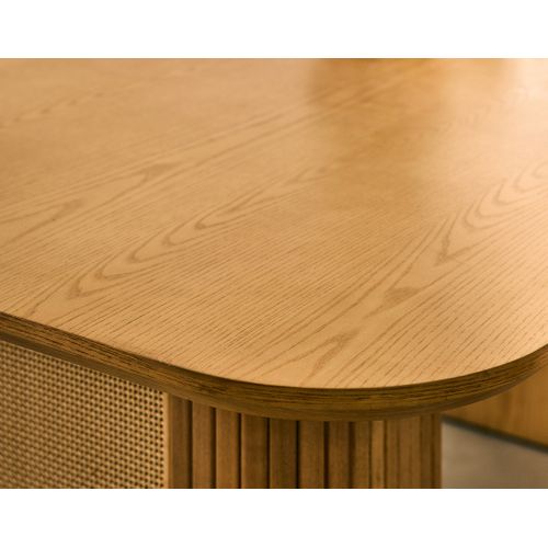 Milazzo - Table à Manger - Bois Plaqué Chêne Et Cannage - 180 Cm