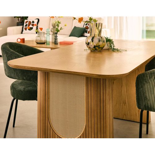 Milazzo - Table à Manger - Bois Plaqué Chêne Et Cannage - 180 Cm