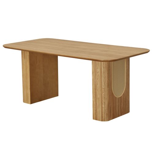Milazzo - Table à Manger - Bois Plaqué Chêne Et Cannage - 180 Cm