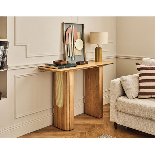 Milazzo - Console - Bois Plaqué Chêne Et Cannage - 120 Cm