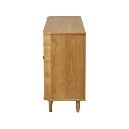 Milazzo - Buffet Bas - Bois Plaqué Chêne Et Cannage - 3 Tiroirs Et 2 Portes - 160 Cm