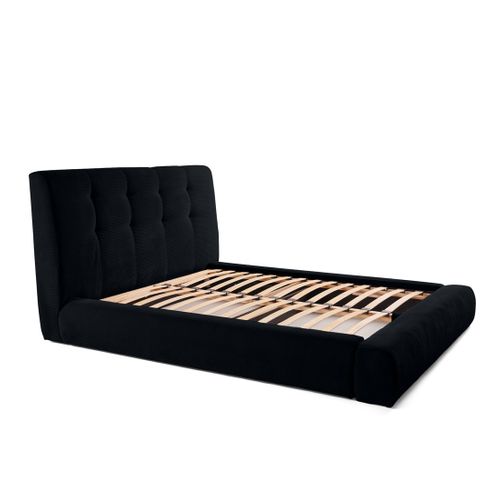 Onyx - Lit Coffre - 160x200 Cm - En Velours Côtelé - Sommier Inclus Noir