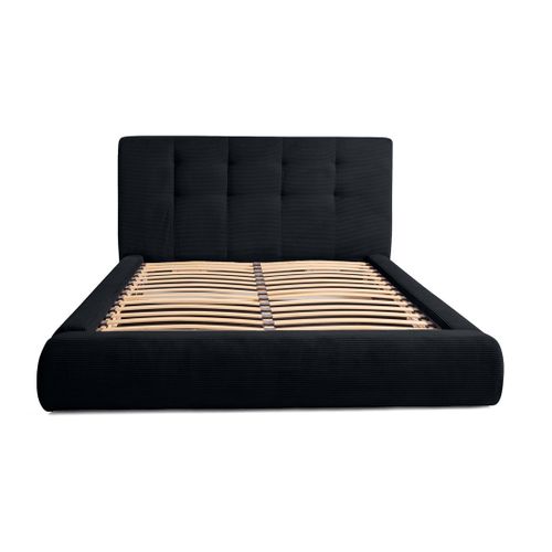 Onyx - Lit Coffre - 160x200 Cm - En Velours Côtelé - Sommier Inclus Noir