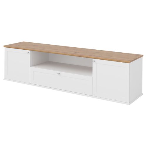 Francesco - Meuble TV - Effet Bois Et Blanc - 2 Portes, 1 Tiroir Et 1 Niche - 182 Cm