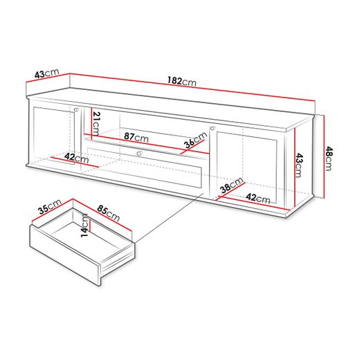 Francesco - Meuble TV - Effet Bois Et Blanc - 2 Portes, 1 Tiroir Et 1 Niche - 182 Cm