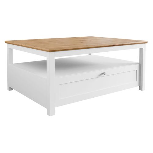 Francesco - Table Basse - Effet Bois Et Blanc - 1 Tiroir Et 1 Niche - 104 Cm