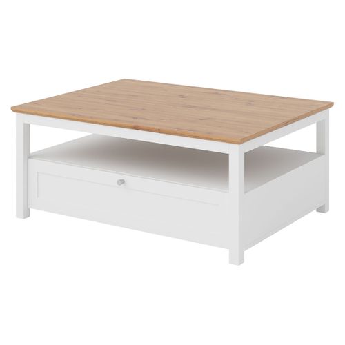 Francesco - Table Basse - Effet Bois Et Blanc - 1 Tiroir Et 1 Niche - 104 Cm