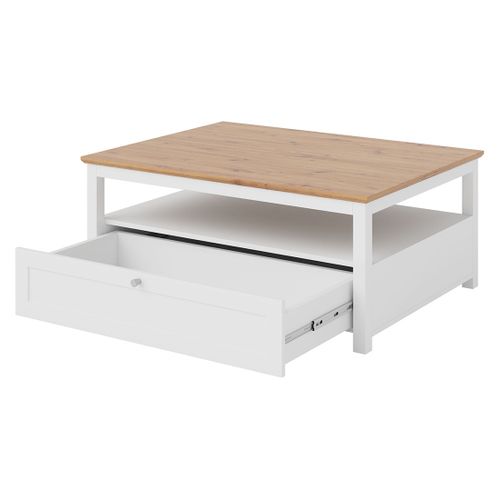 Francesco - Table Basse - Effet Bois Et Blanc - 1 Tiroir Et 1 Niche - 104 Cm