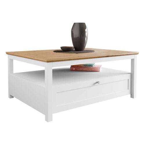 Francesco - Table Basse - Effet Bois Et Blanc - 1 Tiroir Et 1 Niche - 104 Cm