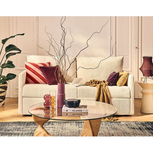 Canapé Droit Convertible 3 Places Ottawa En Velours Côtelé Beige