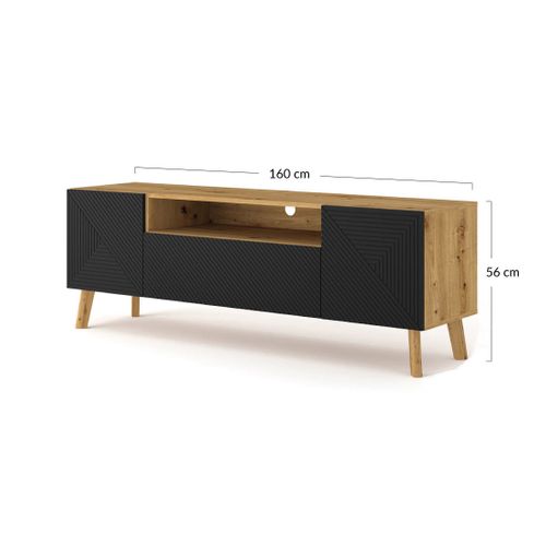 Velato - Meuble TV - Effet Bois Et Noir - 3 Portes Et 1 Niche - 160 Cm