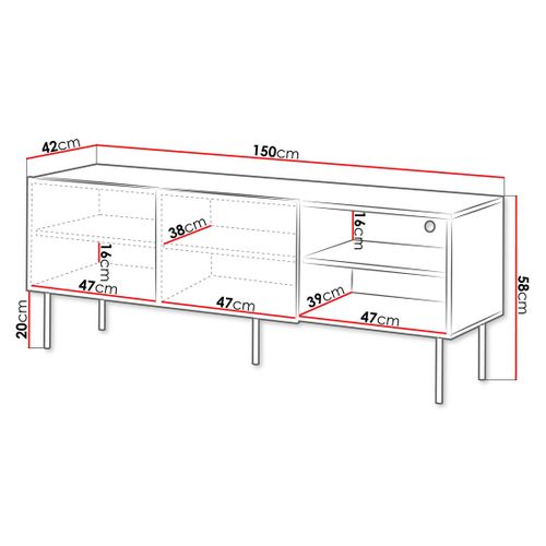Franco - Meuble TV - Effet Bois - 2 Portes Et 2 Niches - 150 Cm