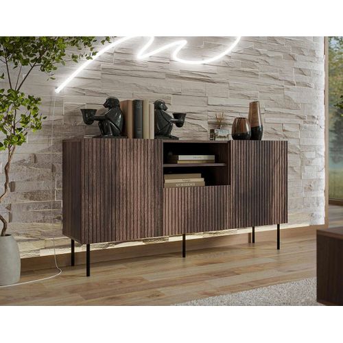 Franco - Buffet Bas - Effet Bois - 2 Portes, 2 Niches Et 1 Tiroirs - 150 Cm