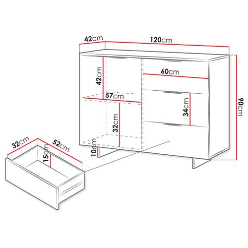 Canterbury - Buffet Bas - Beige - 3 Tiroirs Et 1 Porte - 120 Cm