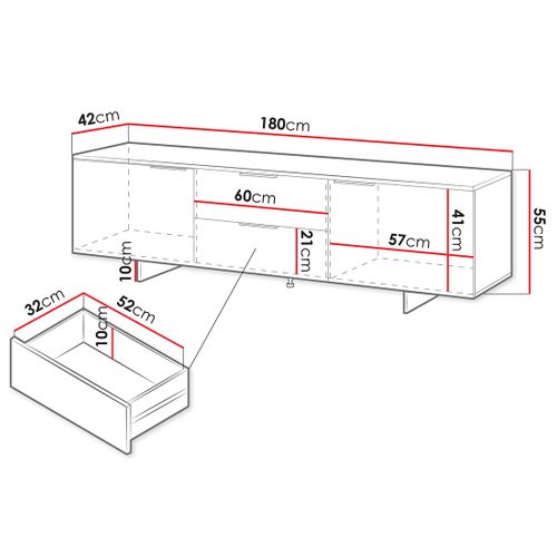 Canterbury - Meuble TV - 2 Tiroirs Et 2 Portes - Beige - 180 Cm