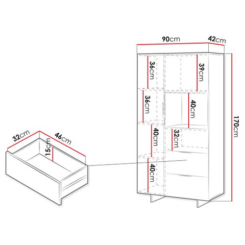 Canterbury - Vitrine - Beige - 2 Portes Et 2 Tiroirs - 170 Cm