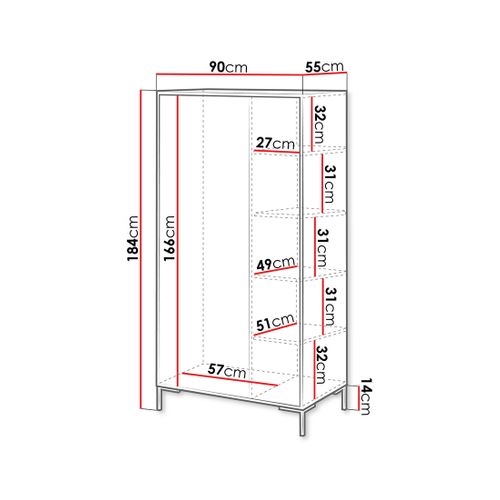 Cambridge - Armoire - Effet Bois Et Noir - 184x90 Cm