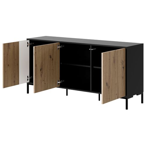 Cambridge - Buffet Bas - Effet Bois Et Noir - 3 Portes - 150 Cm