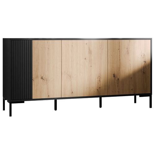 Cambridge - Buffet Bas - Effet Bois Et Noir - 3 Portes - 150 Cm