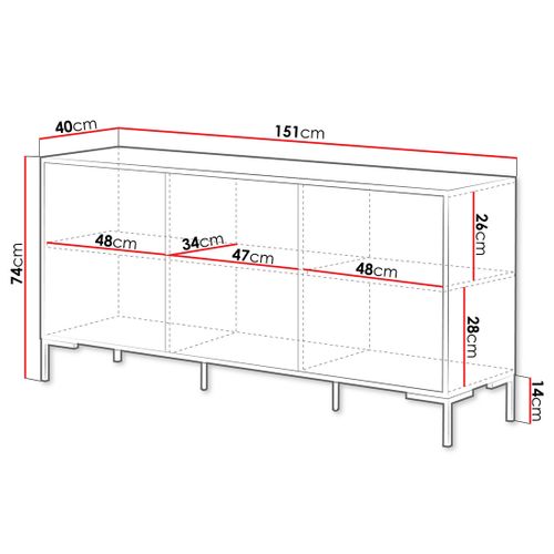 Cambridge - Buffet Bas - Effet Bois Et Noir - 3 Portes - 150 Cm