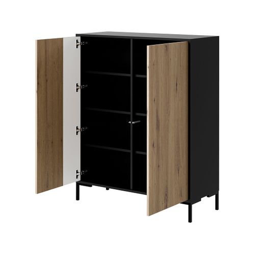 Cambridge - Buffet Haut - Effet Bois Et Noir - 2 Portes - 129 Cm