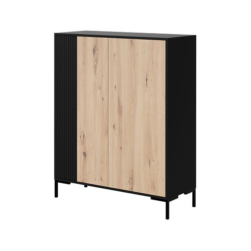 Cambridge - Buffet Haut - Effet Bois Et Noir - 2 Portes - 129 Cm