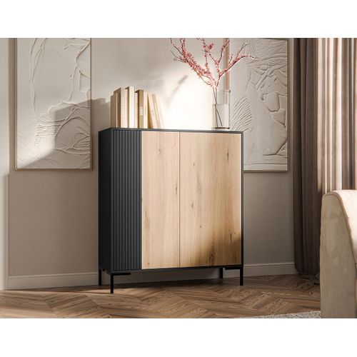 Cambridge - Buffet Haut - Effet Bois Et Noir - 2 Portes - 129 Cm