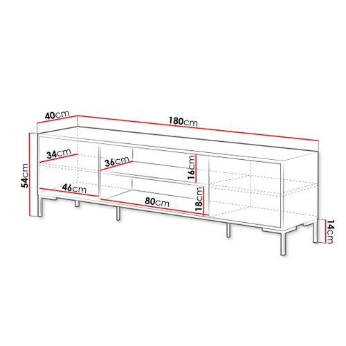 Cambridge - Meuble TV - Effet Bois Et Noir - 2 Portes Et 2 Niches - 180 Cm