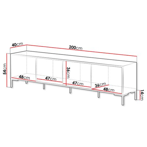 Cambridge - Meuble TV - Effet Bois Et Noir - 4 Portes - 200 Cm
